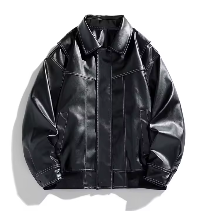 Man Locomotive Clothes Fashion Flip Collar Solid Comfortable Leather Clothing Autumn Winter New Simplicity Big Pocket Jacket Man - 1