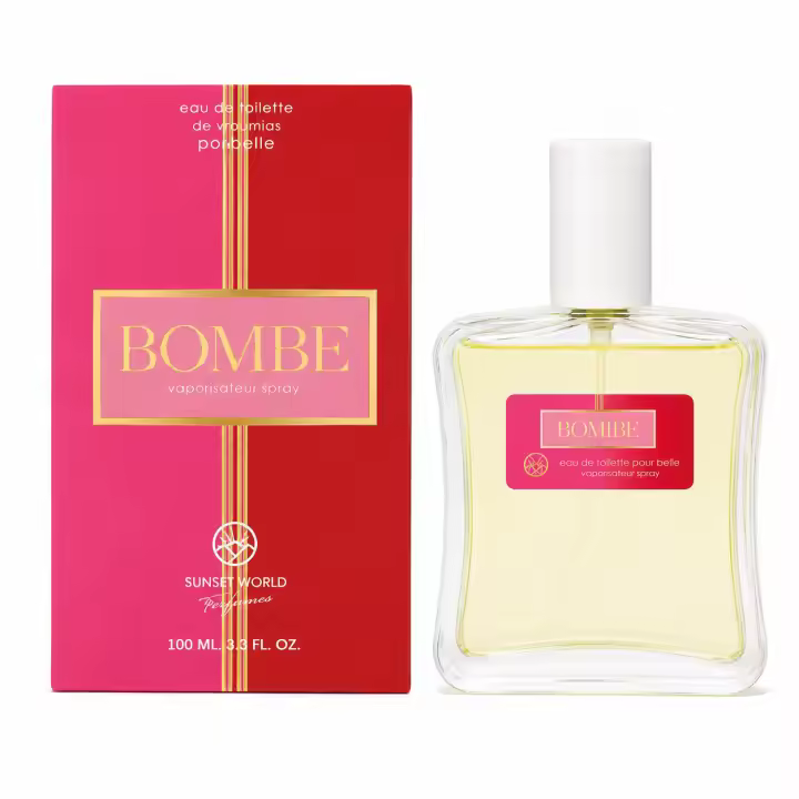 Bombe Eau de Toilette 100ml by Sunset World. Fragancia oriental floral con notas de pitahaya, peonía roja y frangipani sobre un fondo cálido de vainilla y pachulí. 🚚 Envíos a España 24/48h - 1