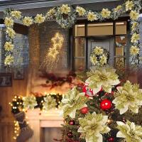 50/3pcs Flores De Navidad Plateadas Y Plateadas Artificiales Poinsettia De 14cm Adorno De Árbol De Navidad Decoración De Hogar Para Año Nuevo - details 10