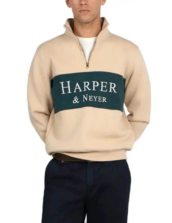 Sudadera Harper&Neyer Half Zipper beige sin capucha hombre - 1