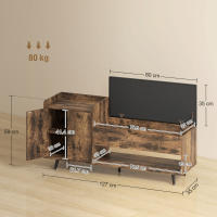 HOMCOM Banco Zapatero, Banco Recibidor Industrial, con Asiento Acolchado, Compartimento Oculto, Estantes, Puertas, Estante Abierto para 3 Pares de Zapatos, para Entrada, 127x35x59 cm, Marrón Rústico - details 2