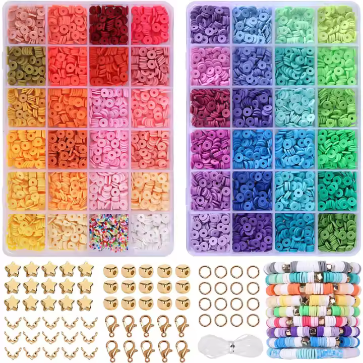Kit De Hacer Pulseras Con 4800 Piezas De Cuentas De Arcilla En 48 Colores Para Niñas De 8 a 12 Años Kit De Joyería Preppy Regalo - 1