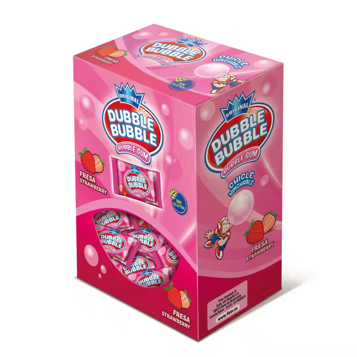 Dubble Bubble - Estuche 100 - Chicle hinchable -  sin gluten - sabor Fresa - 1