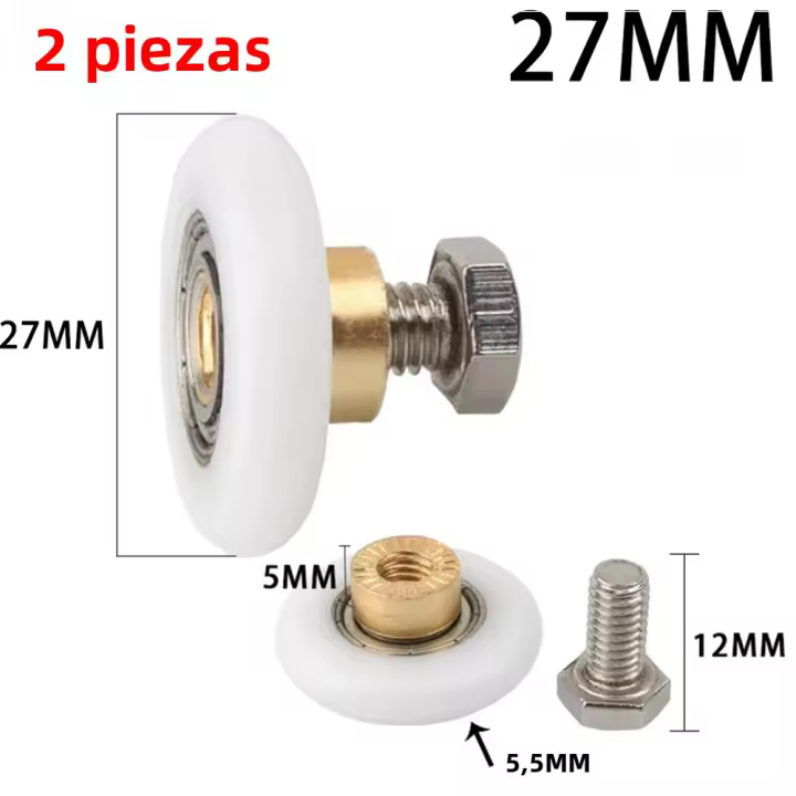 2PCS Rodillos De Puerta De Ducha Single Wheel Reemplazo De Herramientas Rueda Rodante De 19/23/25/27mm Para Puertas Deslizantes - 1