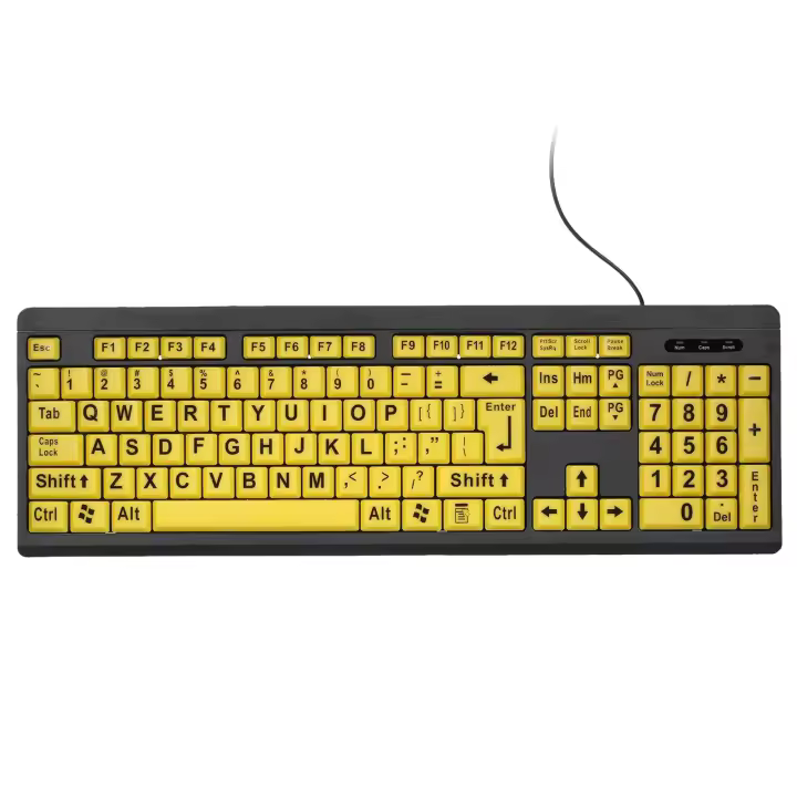 Teclado Con Cable Para Visión Baja Teclado De Contraste Alto USB 104 Teclas Letras Para Computadora Y Laptop Estilo Estándar - 1
