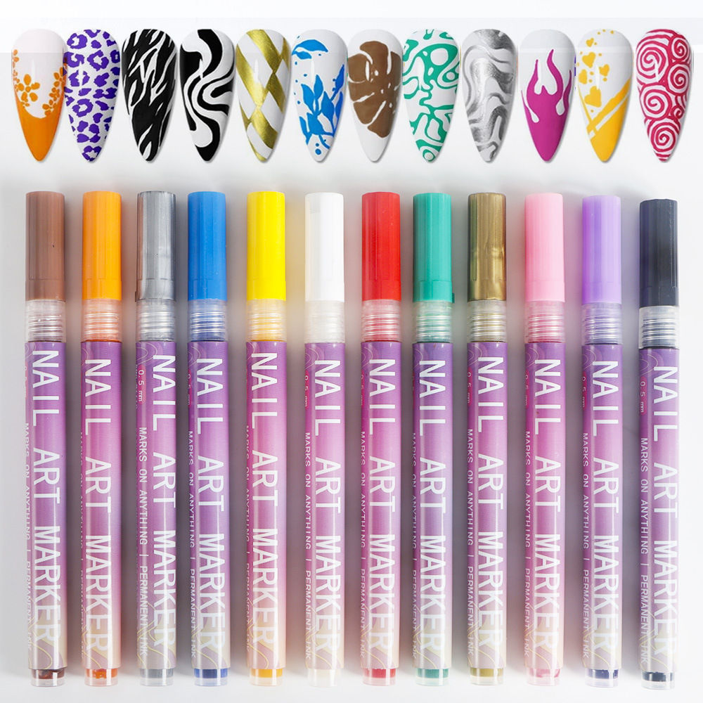 Kit De 12 Colores De Rotuladores Para Uñas 0.5MM Punto Fino Acrylic Nail Polish Set Resistente Al Agua Para Dibujar Y Pintar