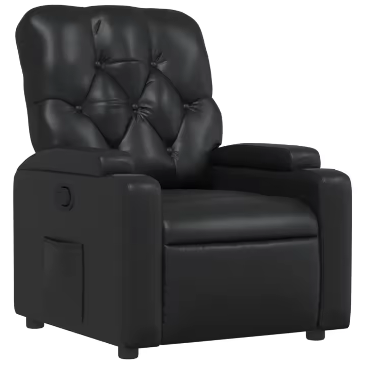 vidaXL Sillón reclinable de cuero sintético Negro, Gris, Sillon Dormitorio Sillon Comodos Silla Relax Sillón Sofá - 1
