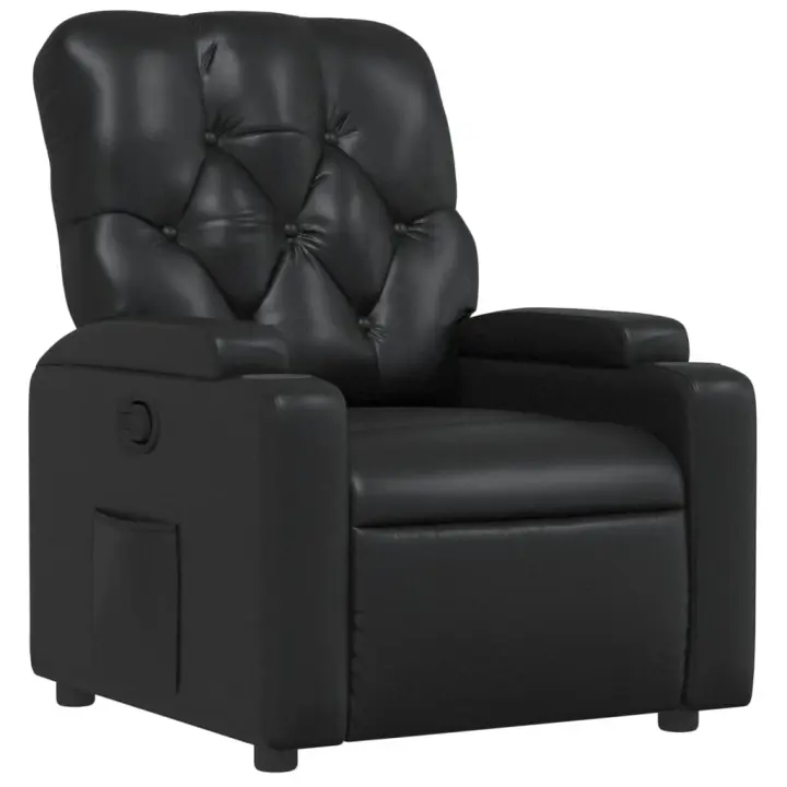 vidaXL Sillón reclinable de cuero sintético Negro, Gris, Sillon Dormitorio Sillon Comodos Silla Relax Sillón Sofá - 1