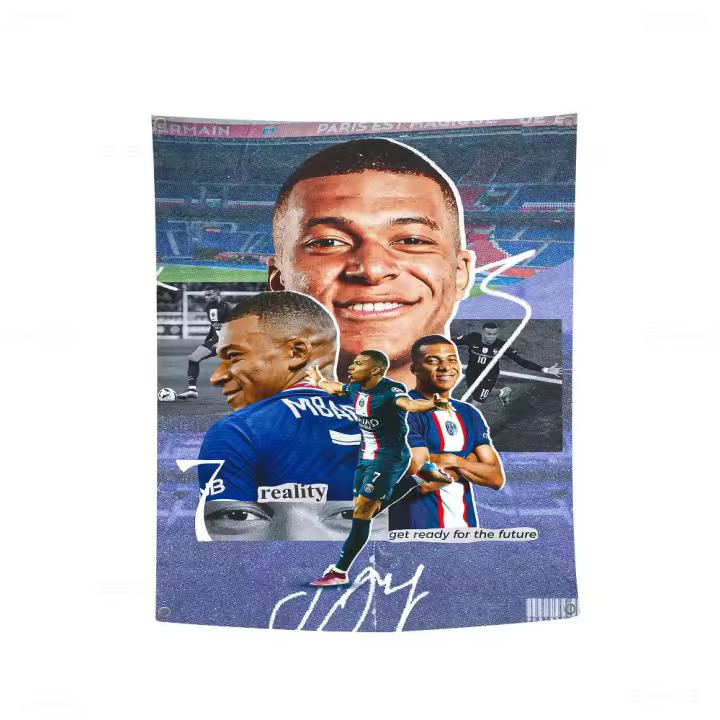 Bandeera De Pared Para Decoración Del Hogar Con Dibujo De Mbappe Superestrella Del Fútbol Flag Polyester Tamaño Variado - 1