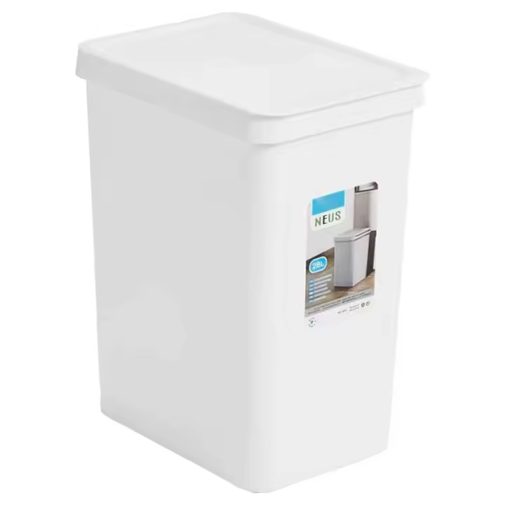 Tradineur - Cubo de basura rectangular con tapa - Fabricado en Plástico - Capacidad de 28 Litros - 44,5 x 35 x 25 cm - Color Blanco - 1