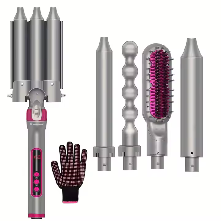 Juego de plancha rizadora multifunción 5 en 1, guantes resistentes al calor y 3 barriles intercambiables, Control inteligente de temperatura - 1