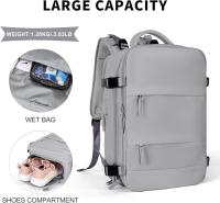 Mochila de viaje grande para hombres y mujeres, aprobada para vuelos, mochila impermeable para deportes al aire libre, mochila informal, apta para zapatos y portátiles de 15,6 pulgadas, gris - details 0