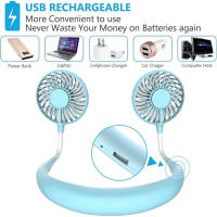 Ventilador de Cuello portáthil Azul, mini ventilador USB, recargable, con 3 velocidades y Doble cabecero, ideal para Exterior, camping, Oficina y Sala de estar. - details 3