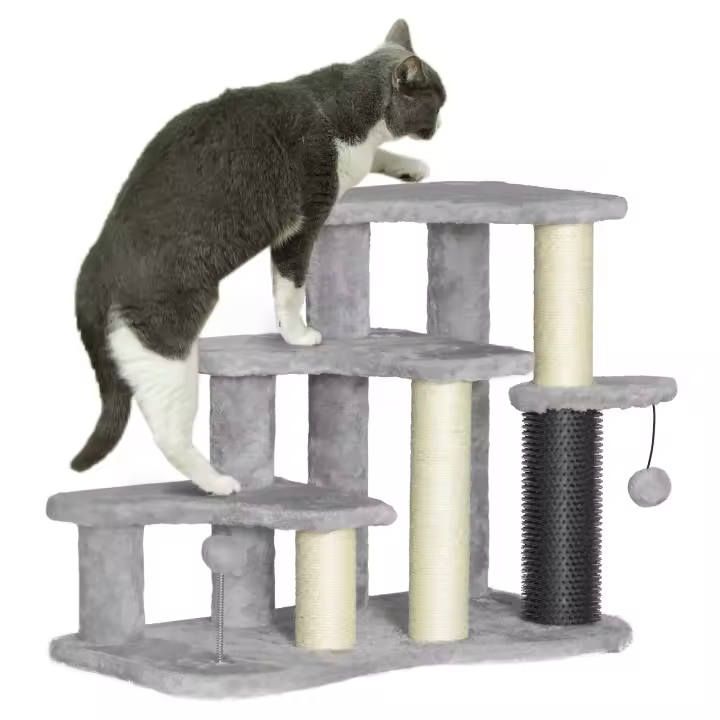 PawHut Árbol para gatos, torre rascadora con plataformas de felpa de 3 niveles, 2 pelotas de juego, postes rascadores de sisal, 50 cm de altura, para gatos de hasta 5 kg, gris claro - 1
