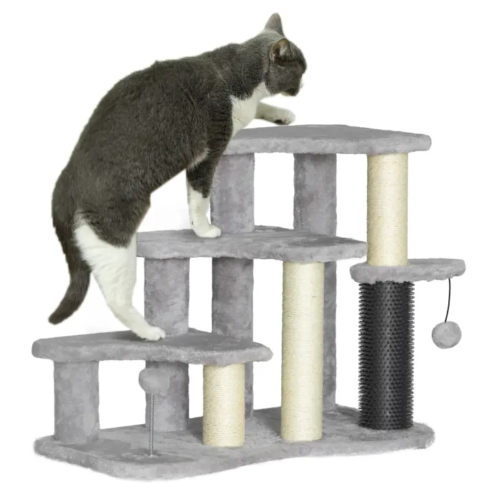 PawHut Árbol para gatos, torre rascadora con plataformas de felpa de 3 niveles, 2 pelotas de juego, postes rascadores de sisal, 50 cm de altura, para gatos de hasta 5 kg, gris claro - 1