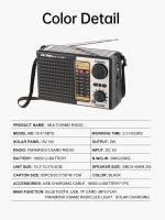 Radio Portátil FM AM SW Con Altavoz Bluetooth Inalámbrico Luz De Escenario LED MP3 Player Sensibilidad Alta Banda Completa Solar Emergencia - details 8