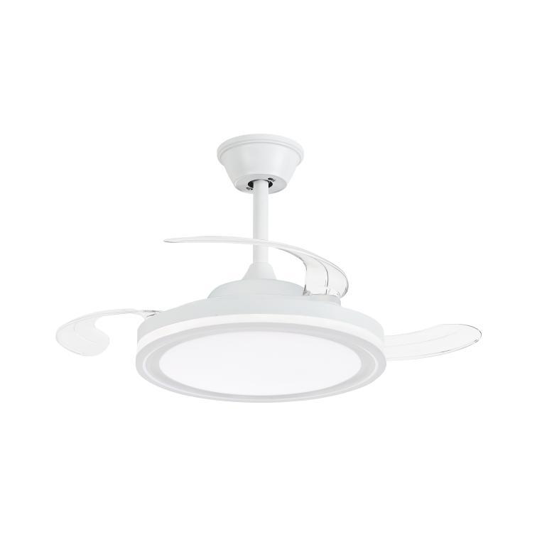 NARVI Ventilador de techo Blanco, tamaño Ø50 cm,  3 Palas retráctiles transparentes, Motor  DC 30W,  LED 45W x2,  Luz Regulable  en intensidad y Color (CCT) .Con Memoria y Mando. Ref. Jamaica 8941 WH