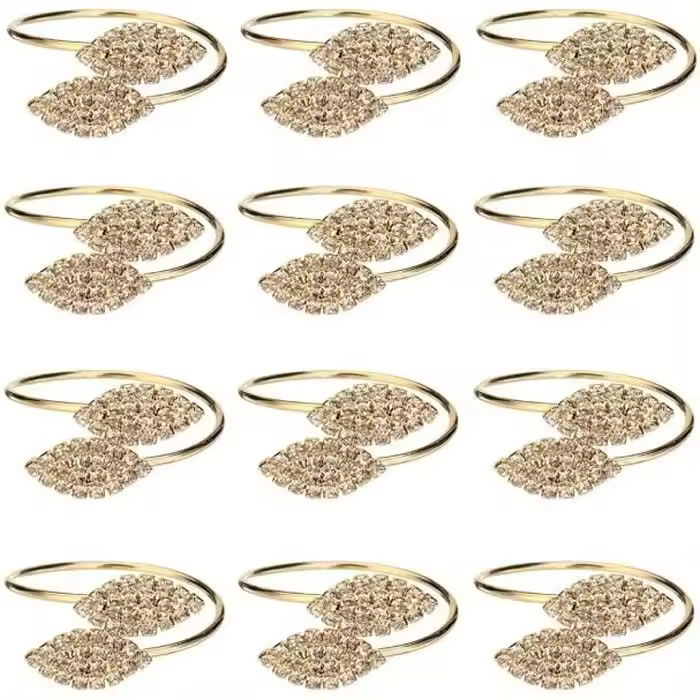 12 anillos para servilletas de metal Dorado with diamants of imitation para Bodas - 1