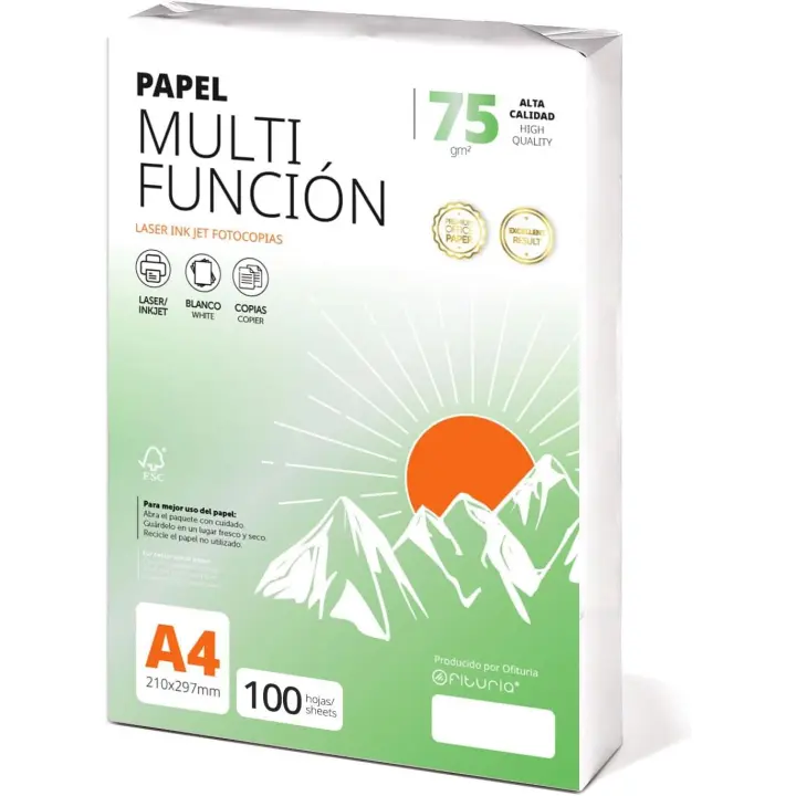 Folios a4 75gr 100 hojas, Papel Multiusos para Impresora, Folios para Impresoras Láser y de Inyección, Fotocopiadora, Para uso Oficina, Material Escolar, Paquete de folios - Ofituria - 1
