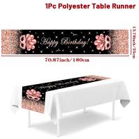 Corredor De Mesa En Forma De Rosas 35x180cm Negro Oro Para Cumpleaños Adulto Decoración Con Brillo Ideal Para Fiestas Internas Y Mujeres - details 0