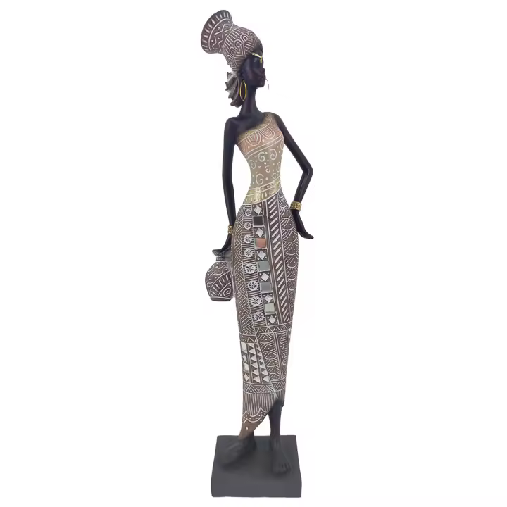 CAPRILO REGALOS & DECORACIÓN Figura Decorativa de Resina "Mujer Africana con Jarrón en Mano" . Adornos y Esculturas. Regalos Originales. Decoración Hogar. 10 x 6,50 x 40 cm - 1