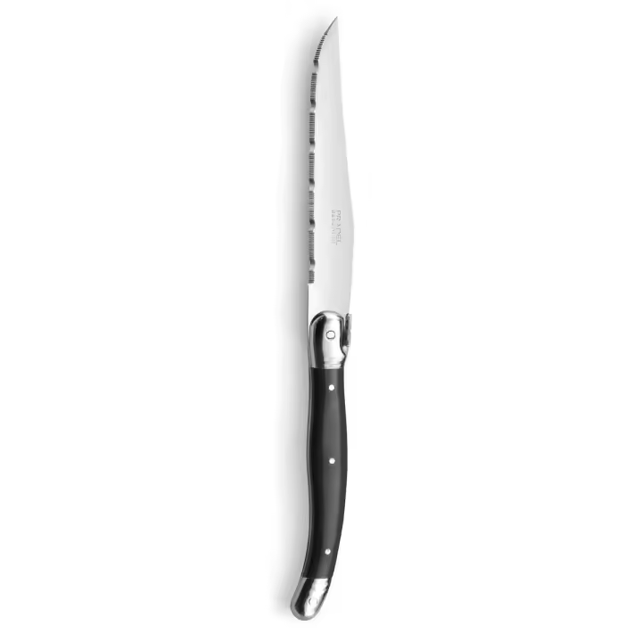 LOU LAGUIOLE RUSTIC Set 6 Cuchillos Chuleteros Inox+mango Pp 13/0 Negro Brillo Fácil de limpiar Ecológico - 1