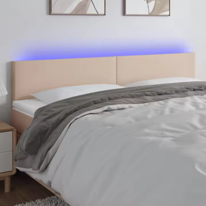 vidaXL Cabecero con LED cuero sintético color capuchino 200x5x78/88 cm - 1