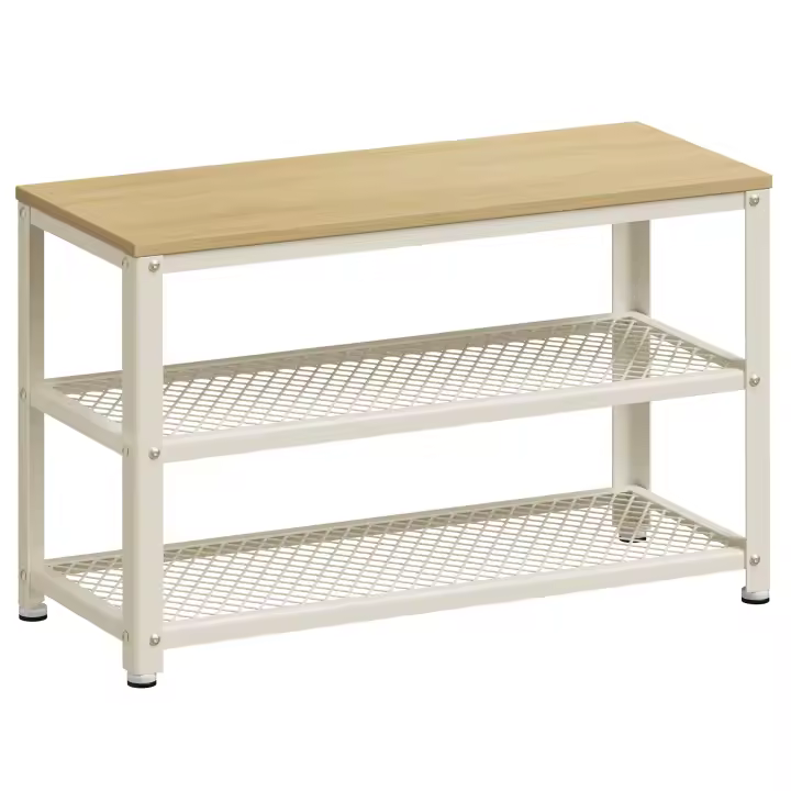 VASAGLE Banco Zapatero, Zapatero con Banco, Banco para Zapatos, Organizador con 2 Estantes, 30 x 73 x 45 cm, para Pasillo, Sala de Estar, Acero, Estilo Industrial, Marrón Rústico y Negro/Greige y Negro/Beige Roble y Blanco Clásico - 1