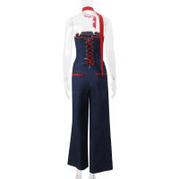 Conjunto De Ropa De Otoño Retro Para Mujer De WhereMery: Top Sin Mangas De Hombro Con Cuello Alto Y Pantalones Anchos De Pierna Alta Estilo Casual Y Fashion - details 13
