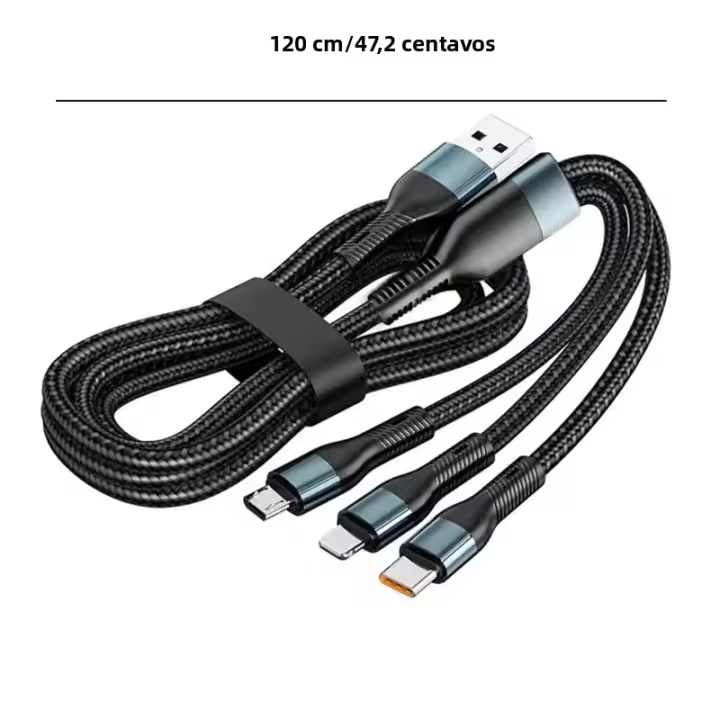 Cable De Carga Rápida 120W 5A 3 En 1 USB Tipo C Micro USB Para Realme Samsung Huawei P50 Cable De Datos Braided Material - 1