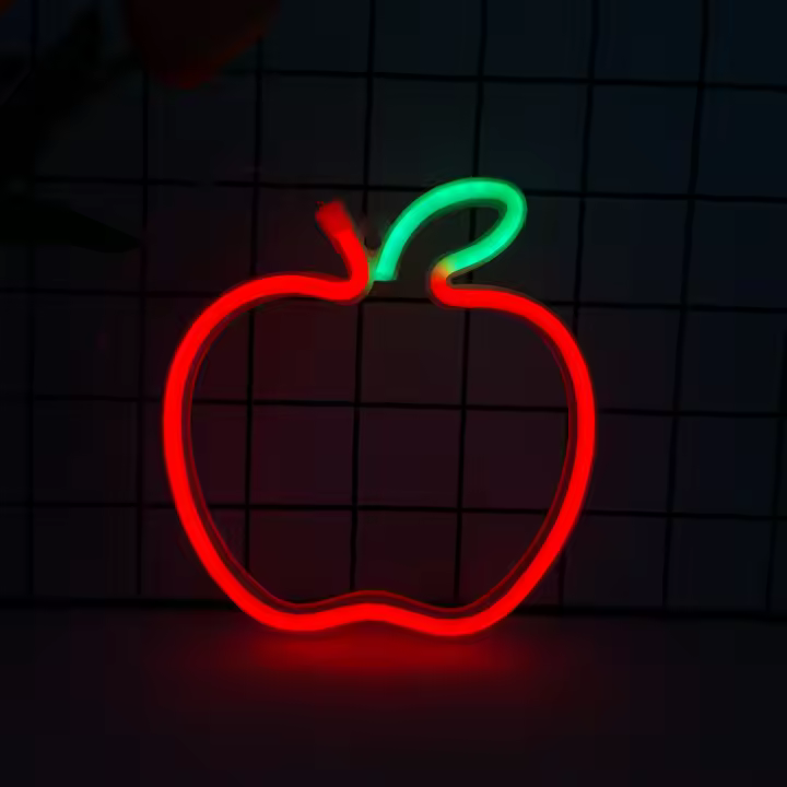 Luces Neón LED De Apple Para Pared Alimentadas Por USB/batería Decorativas Para Navidad Fiestas Bares Y Hogares Lámpara Moderna Sin Regulación De Brillo - 1