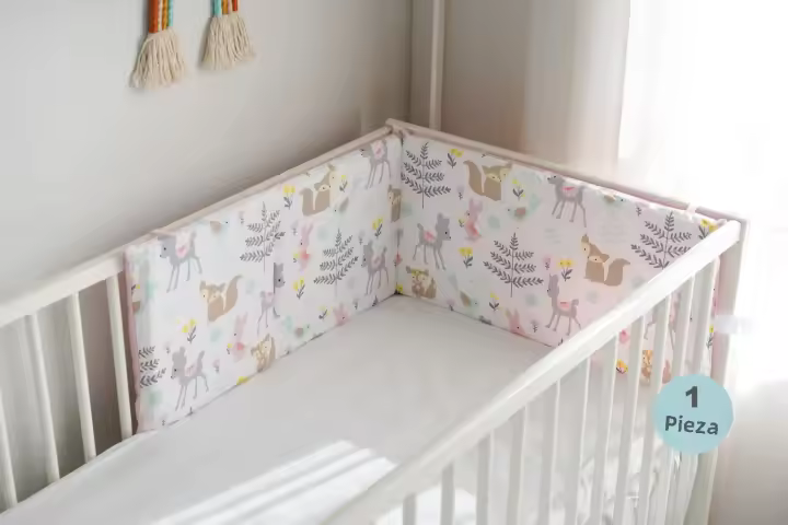 Protector De Cuna Para Bebés En Algodón Rosa Con Diseño De Zorro Anticollisiones Protector Alrededor De La Cuna Para Niñas Recién Nacidas - 1