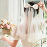 Velo De Novia Corto Elegante De Satén Con Lazo Y Tules Suaves De Dos Capas Con Peine Para Mujeres Vestido De Novia - details 2