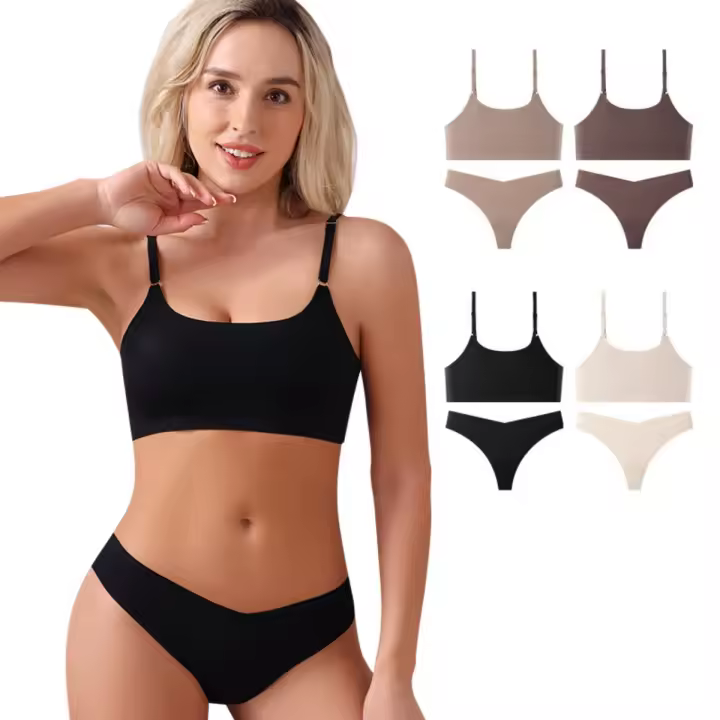 Sujetador sin aro y conjunto de ropa interior para mujer - Top tirantes transpirable, reductor de apariencia para bustos grandes, con efecto push-up, sexy y sin costuras. - 1