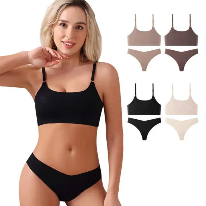 Sujetador sin aro y conjunto de ropa interior para mujer - Top tirantes transpirable, reductor de apariencia para bustos grandes, con efecto push-up, sexy y sin costuras. - 1