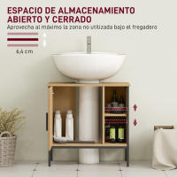 HOMCOM Mueble bajo Lavabo Mueble de Baño con Puerta y Estante Ajustable para Lavabo con Pedestal 60x30x59,5 cm Roble - details 1