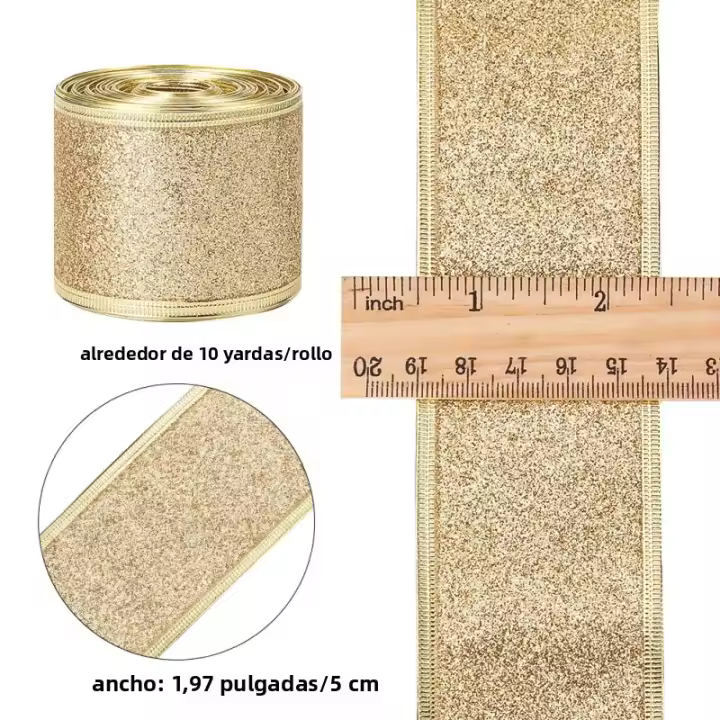 Cinta De Brillo Dorada De 2 Pulgadas Con Borde Rizado Para Embalaje De Regalos Y Manualidades DIY Decorativas 10 Yardas - 1