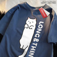 Camiseta De Estilo Japonés Para Hombre Con Gato Delgado Y Blanco Manga Corta Transpirable Verano Moda Algodón Suave Y Cómodo - details 13