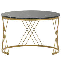 Moderno conjunto de Mesa de Centro, Mesa de Centro conjunto de Mármol de Chapa de sofá Mesa Auxiliar Mesa Redonda, 2 piezas, Marco de Oro, Blanco y Negro de Mesa, muebles de Salón Pequeño, mesa de Centro Redonda con bandeja de - details 1