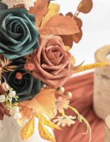 25pcs Flores Artificiales Verdes Turquesas Y Terracota Ombre Con Ramas Rosas PE Para DIY Arreglo De Boda Decoración Del Hogar - details 8