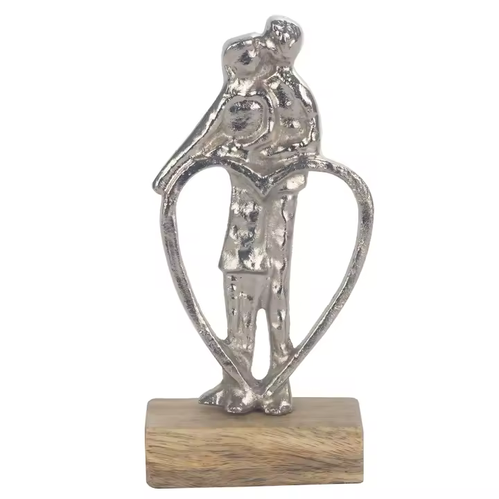 CAPRILO REGALOS & DECORACIÓN Figura Decorativa de Madera y Metal "Pareja Corazón". Adornos y Esculturas. Decoración Hogar. Regalos Originales. 10 x 5 x 22 cm. - 1