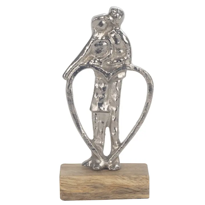 CAPRILO REGALOS & DECORACIÓN Figura Decorativa de Madera y Metal "Pareja Corazón". Adornos y Esculturas. Decoración Hogar. Regalos Originales. 10 x 5 x 22 cm. - 1