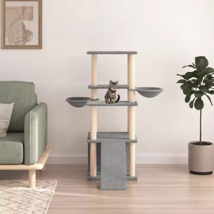 vidaXL Rascador para Gatos con Postes Árbol Torre de Escalada Sisal Color Crema,  Gris claro,  Gris oscuro y mas - 1