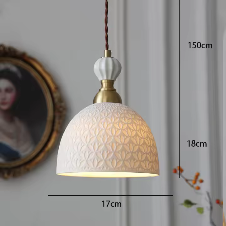 Lámpara De Noche Moderna Francesa En Estilo Japonés Retrò De Color Crema Con Cerámica Transparente Para Dormitorio Y Comedor Material De Latón Pulido - 1