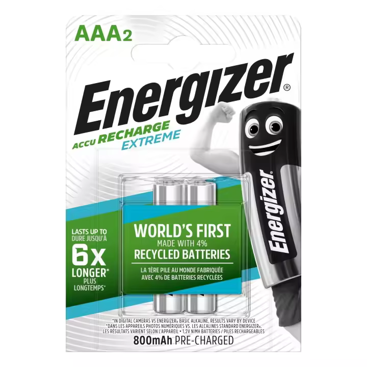 Energizer - Recargables, Pack de 2 pilas AAA 800 mAh, precargada, para dispositivos uso frecuente y cientos de recargas, sin sulfatación - 1