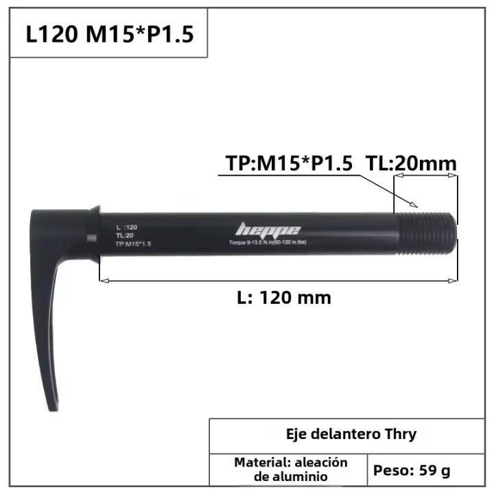 HEPPE Juego De Frente Para Bicicleta Con Eje Transversal Compatible Con Bicis MTB Y Carretera Quick Release M15xP1.5 Longitud 120-158mm Piezas - 1