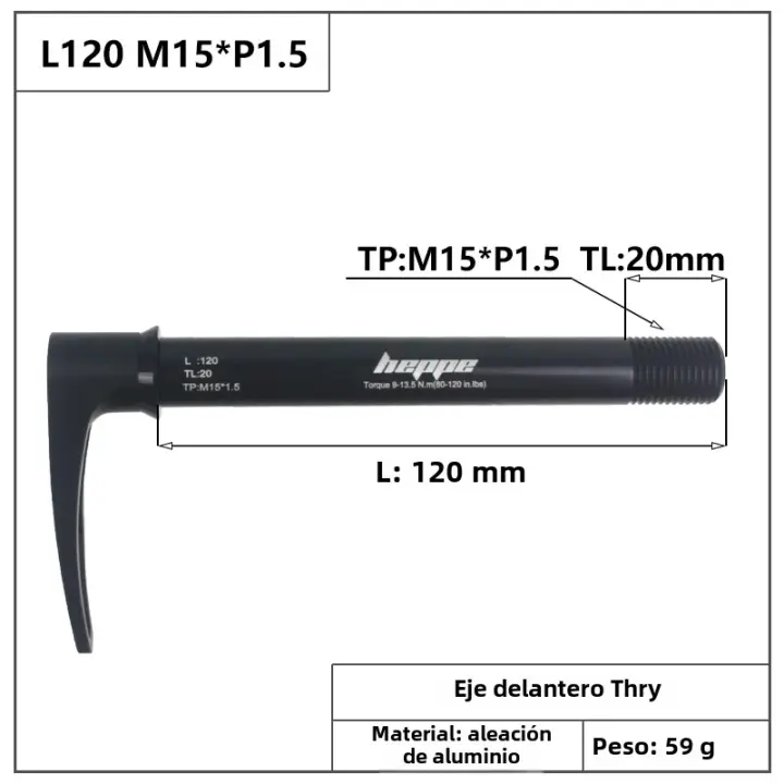 HEPPE Juego De Frente Para Bicicleta Con Eje Transversal Compatible Con Bicis MTB Y Carretera Quick Release M15xP1.5 Longitud 120-158mm Piezas - 1