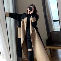Abrigo Elegante De Punto Y Poliéster Para Mujer Estilo Largo Y Patchwork Cinturado Slim Abrigo De Otoño E Invierno De Alta Calle - details 3