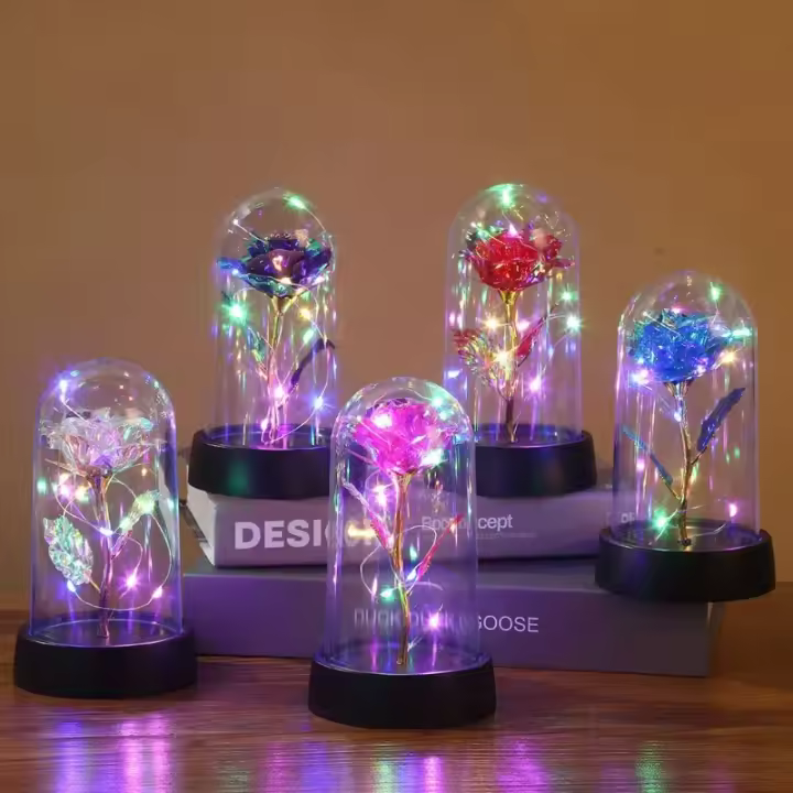 Rosa Eterna Con Luces De Hada Galaxia Caliente 1pc Para Decoración De Casa Fiesta De Boda Día De San Valentín Regalo Para Madre - 1