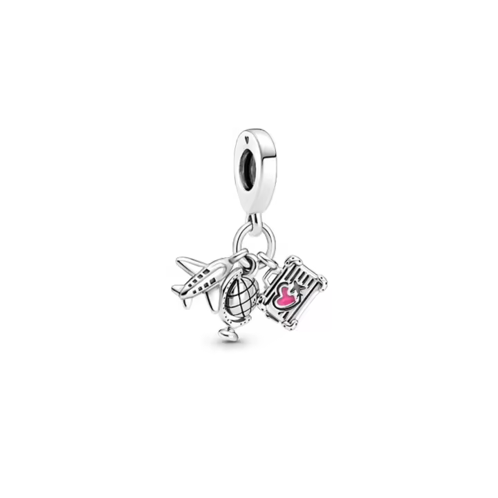 PANDORA Pulsera triple con dije de avión, globo y maleta con dije de momentos – Impresionante joyería para mujer - 1